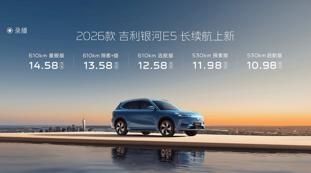 售價10.98萬元起/新增兩車色/續航提升 2026款吉利銀河E5上市